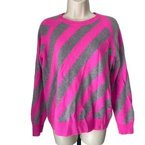 Nordstrom 100% Cashmere Pink Gray Diagonal Stripe‎ Crewneck Sweater | Women XS